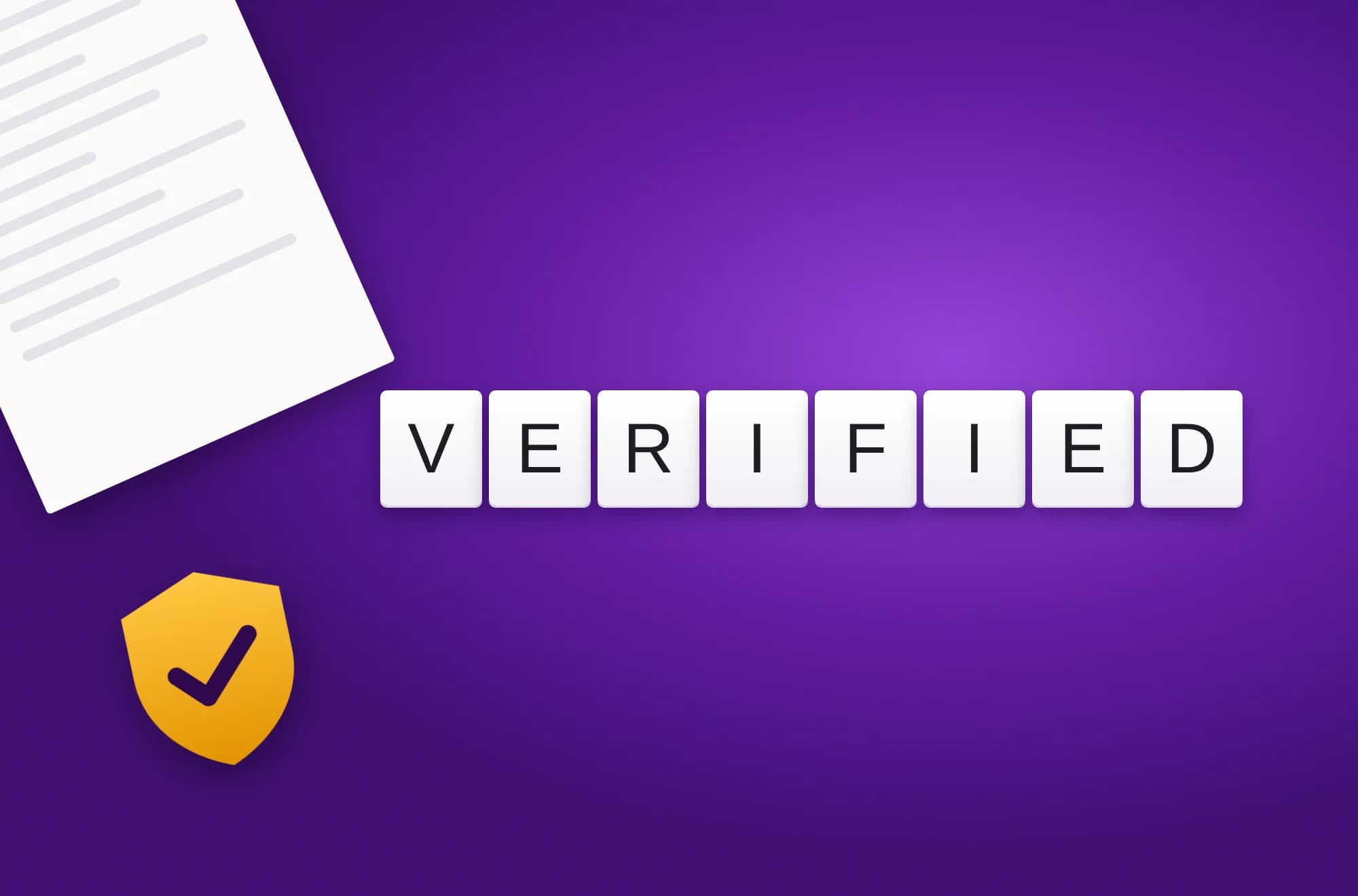אותיות VERIFIED לצד מסמך וסמל אימות